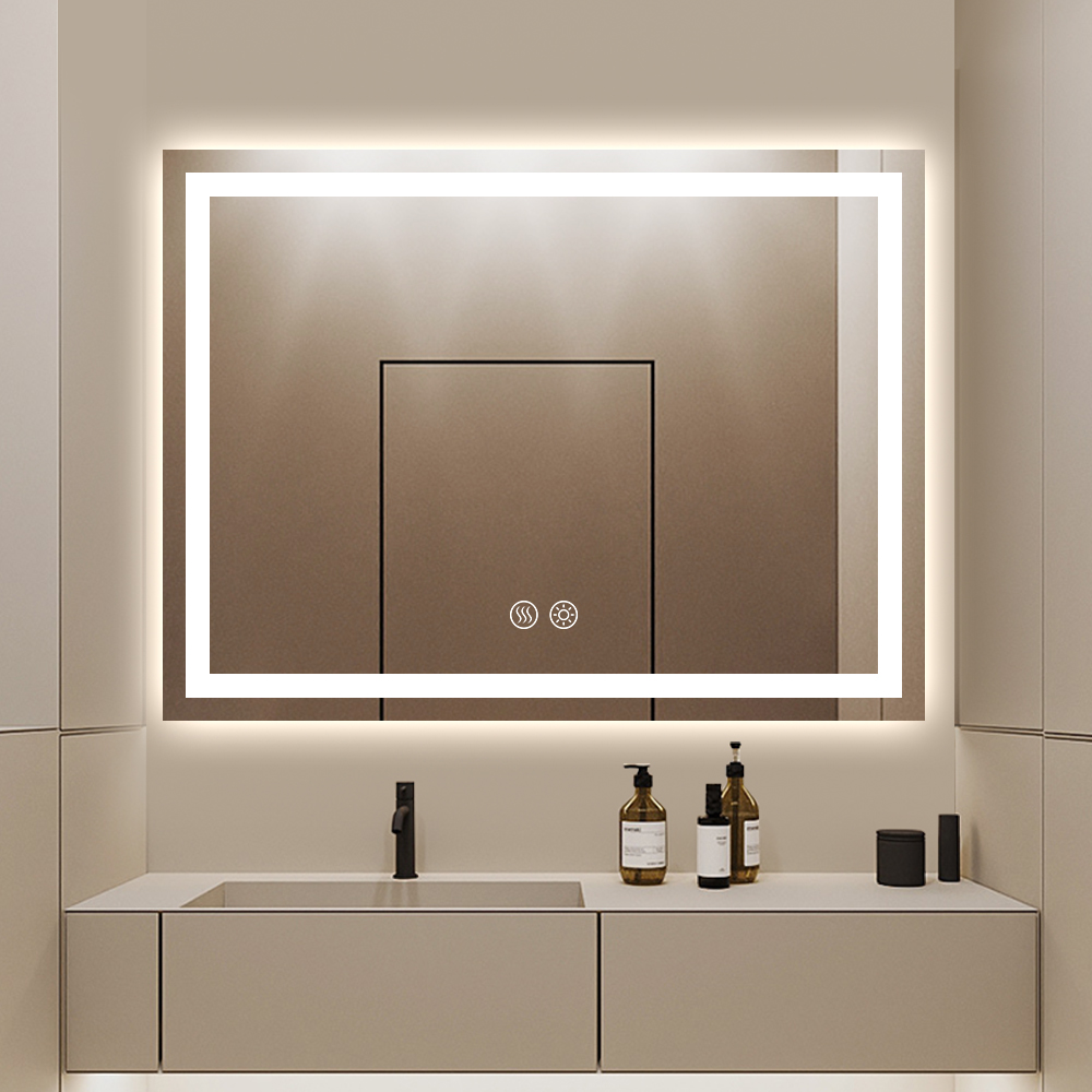 Moderner hintergrundbeleuchteter smarter LED-Badezimmer-Wandspiegel mit Touch-Schalter