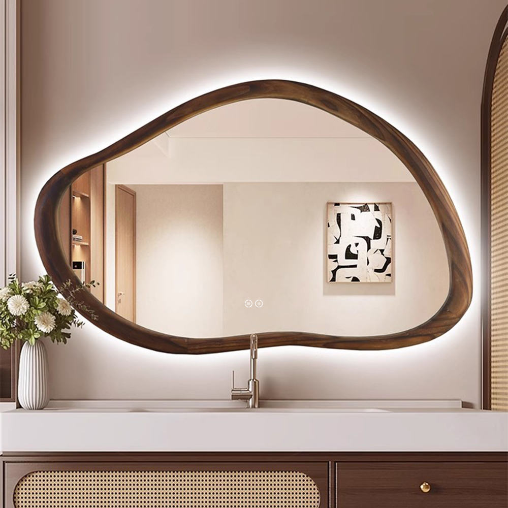 Espejo de Baño Decorativo con Marco de Madera para Montaje en Pared y Decoración del Hogar