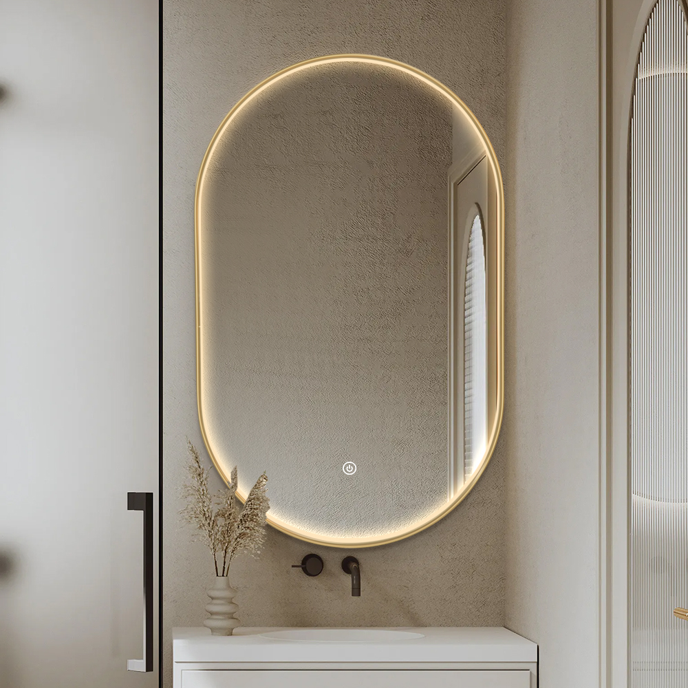 Specchio Cosmetico LED Ovale con Cornice in Alluminio per Bagno e Hotel