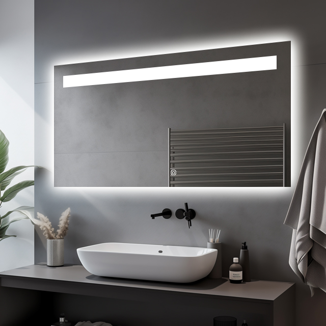 Miroir de salle de bains LED sans bord avec installation flexible, deux options de chant et variation 3 couleurs