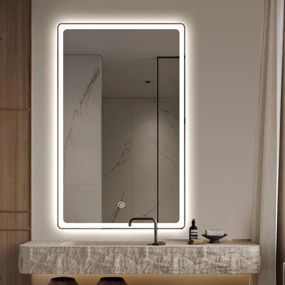 Espejo de Baño LED Rectangular Iluminado para Hotel con Sensor Táctil y Antivaho