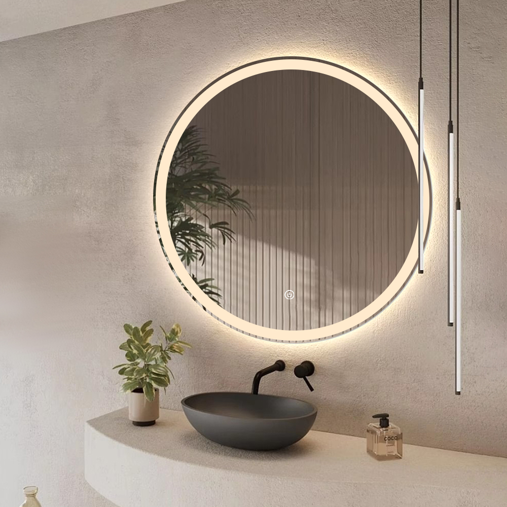 Runder smarter LED-Badezimmerspiegel mit Ein-Tasten-Licht und Entnebelung, 3-Farben-Dimmung und optionalem Bluetooth
