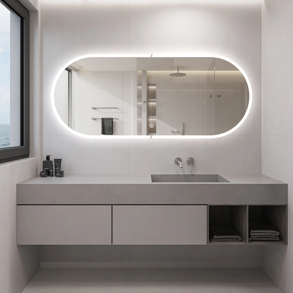 Espejo de Baño LED Ovalado Sin Marco con Cristal HD y Luz Corriente