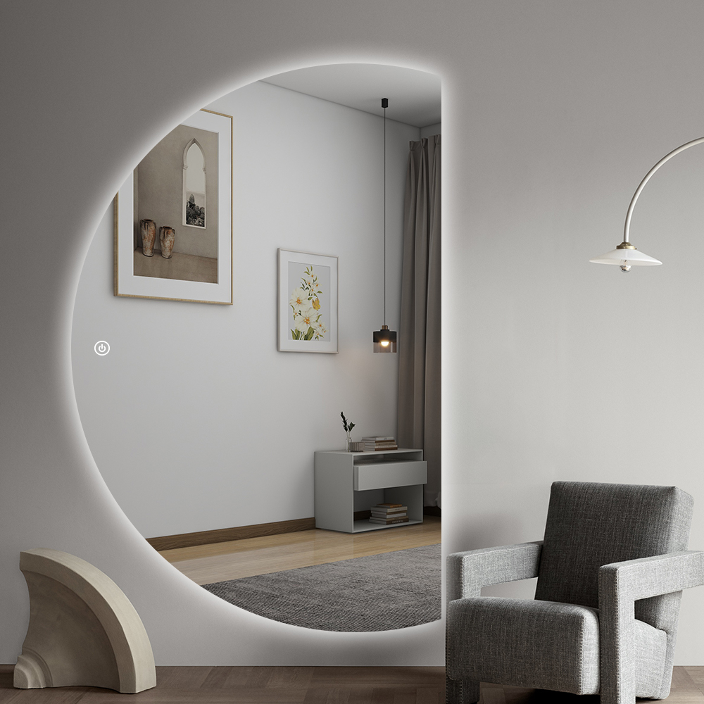 Specchio da Parete LED Intelligente a Mezzaluna con Luce Ambientale e Interruttore Touch