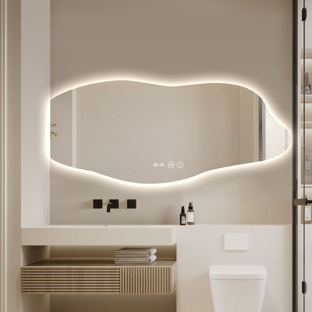 Specchio LED Retroilluminato Organico con Bordo Ondulato e Illuminazione Touch
