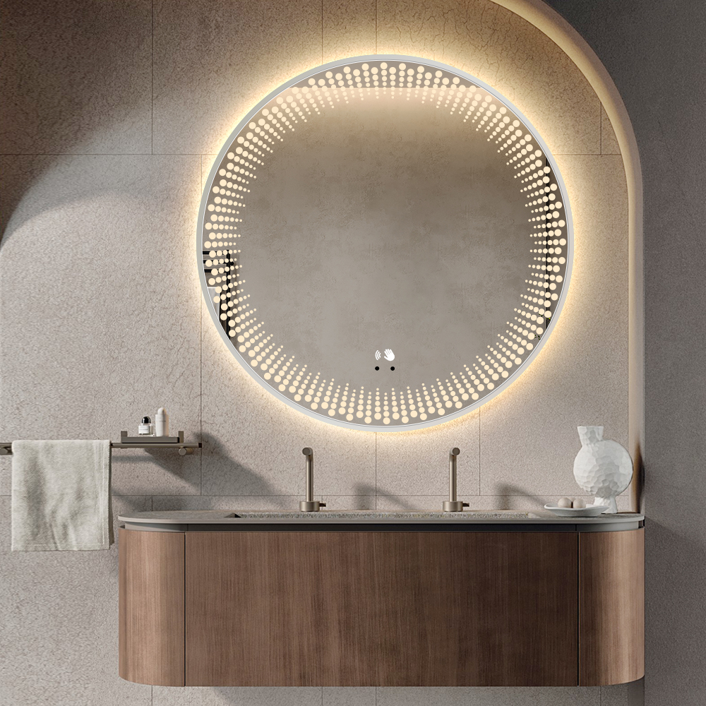 Miroir de Courtoisie LED Rond à Intensité Variable avec Rétroéclairage à Matrice de Points