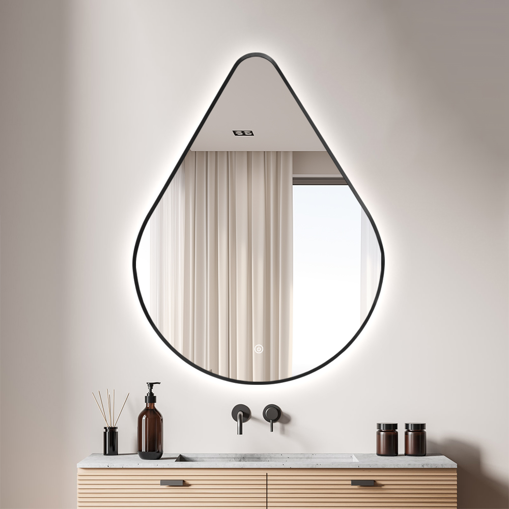 Specchio da Bagno LED Antirottura con Cornice in Alluminio a Forma di Goccia