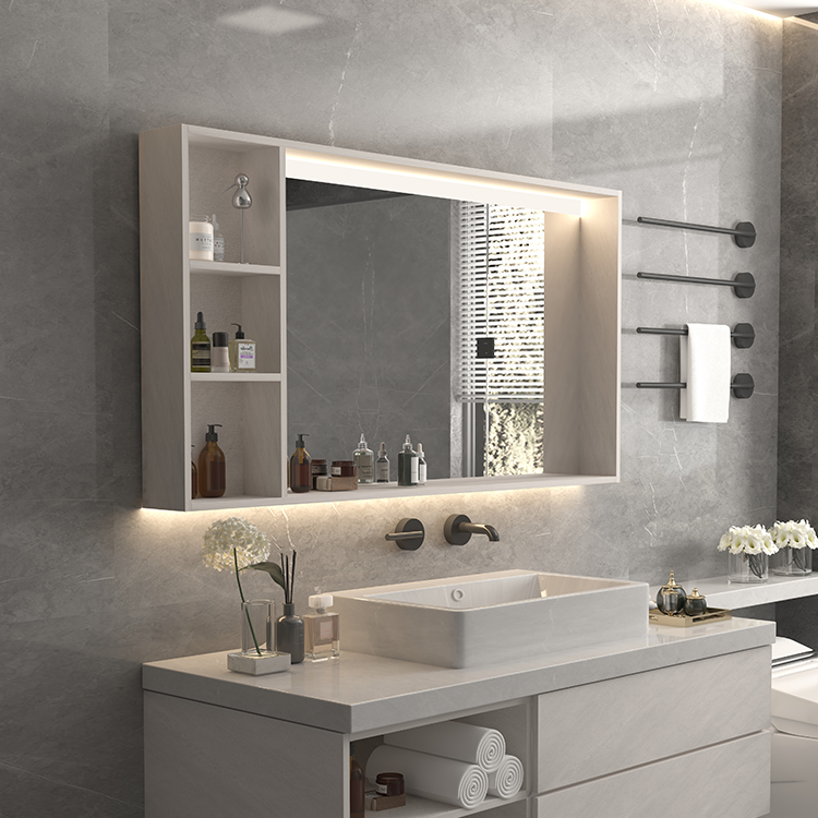 Armoire de Toilette Rectangulaire du Fabricant avec Miroir Intelligent à Température de Couleur Réglable et Rangement