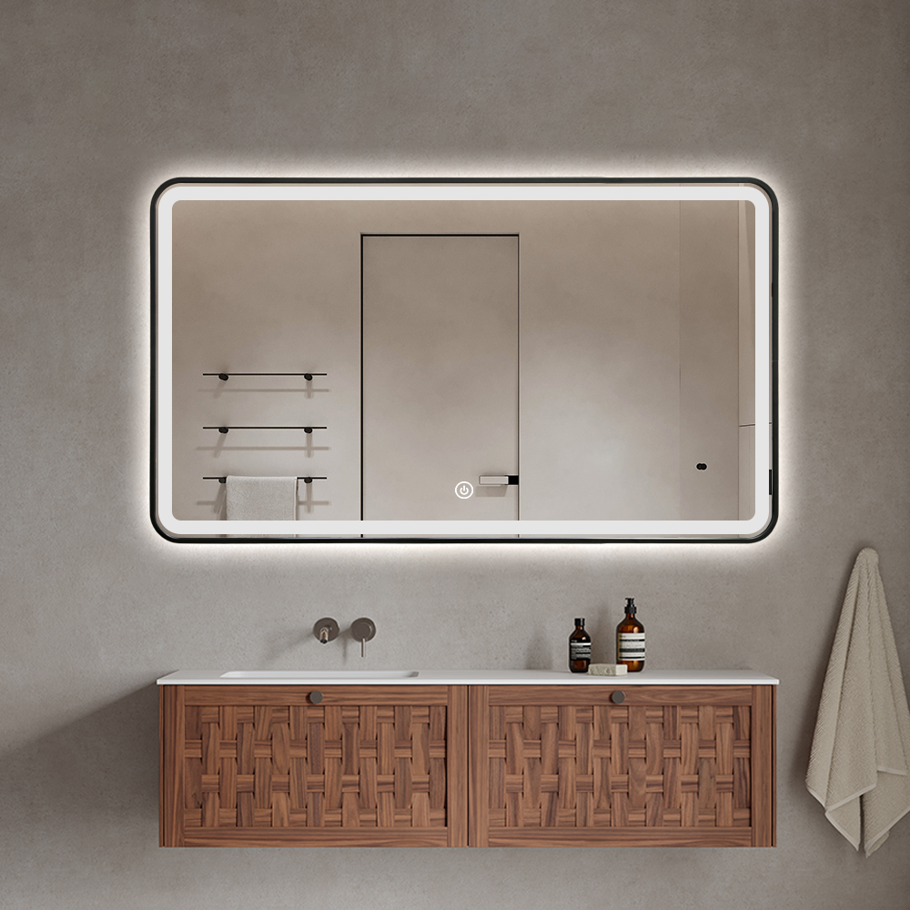 Specchio da Bagno LED Commerciale IP44 Impermeabile con Cornice in Alluminio, Touch Screen e Sbrinatore