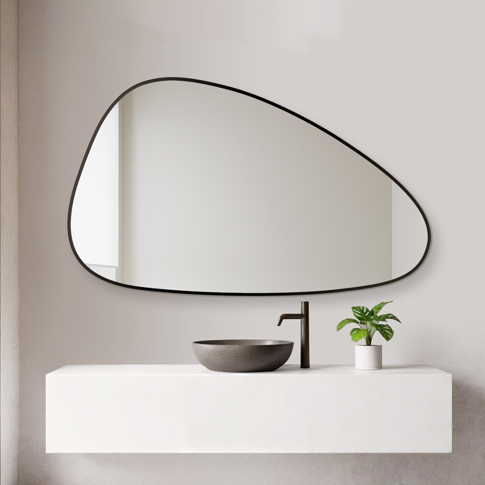 Miroir décoratif mural pour salle de bains en forme de bassin avec cadre en aluminium noir