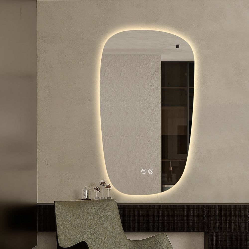 Irregular Frameless Wall Mounted Organic Shaped Backlit LED Mirror with anti-fog demister