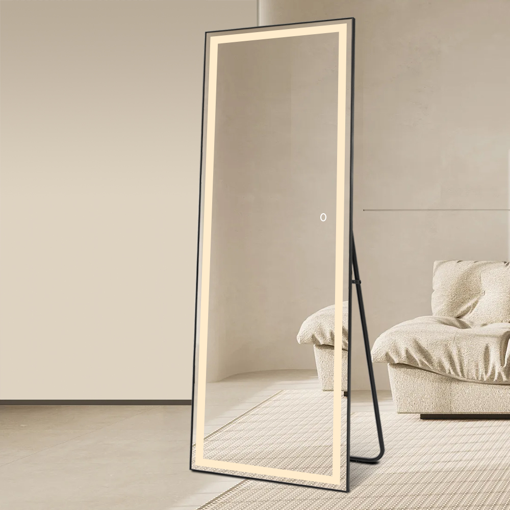 Freestanding Floor Dressing Mirror 3 Colour LED Full Length Mirror with Black Frame